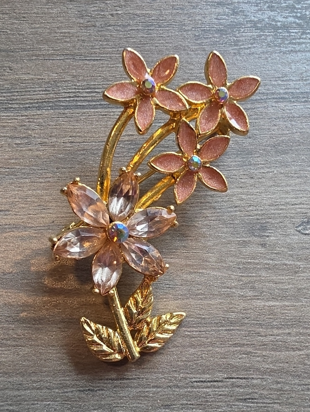 Gold-Tone Pink Floral Crystal Brooch - Women Jewelry
